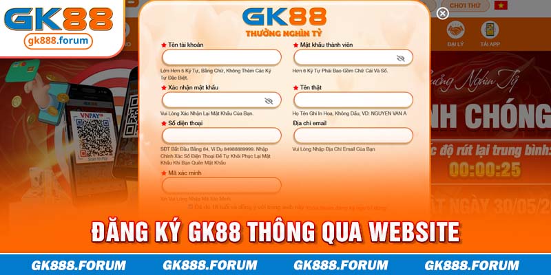 Đăng ký GK88 thông qua website